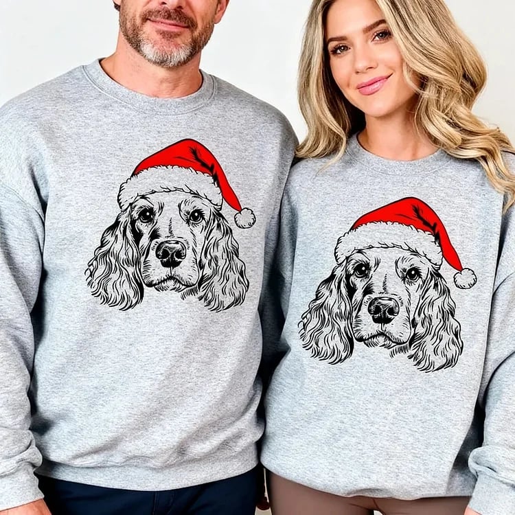 Custom Pet Christmas Sweatshirt Personalized Dog Cat Santa Hat Graphic Sweatshirts
